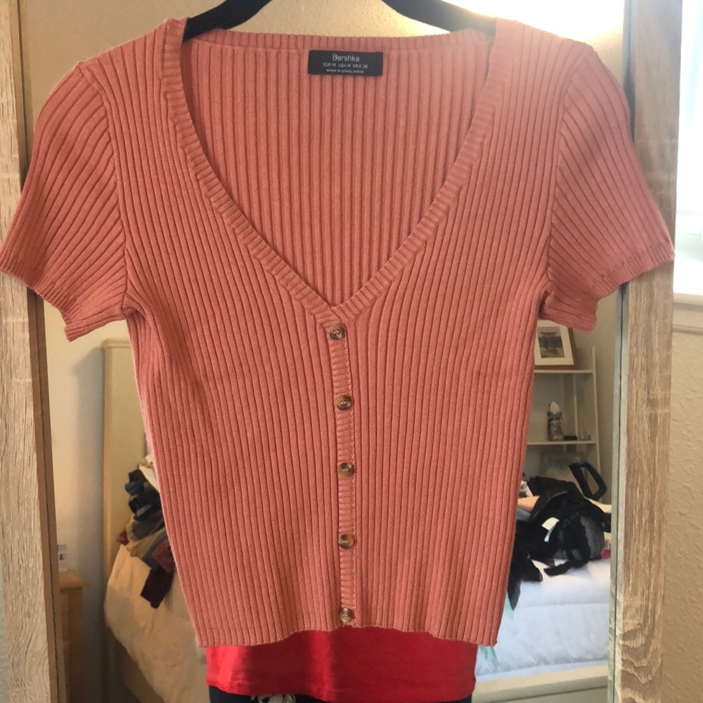 Ribbed pink Bershka top